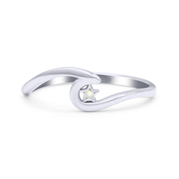 Wave & Star Wedding Engagement Ring Lab Created White Opal 925 Sterling Silver